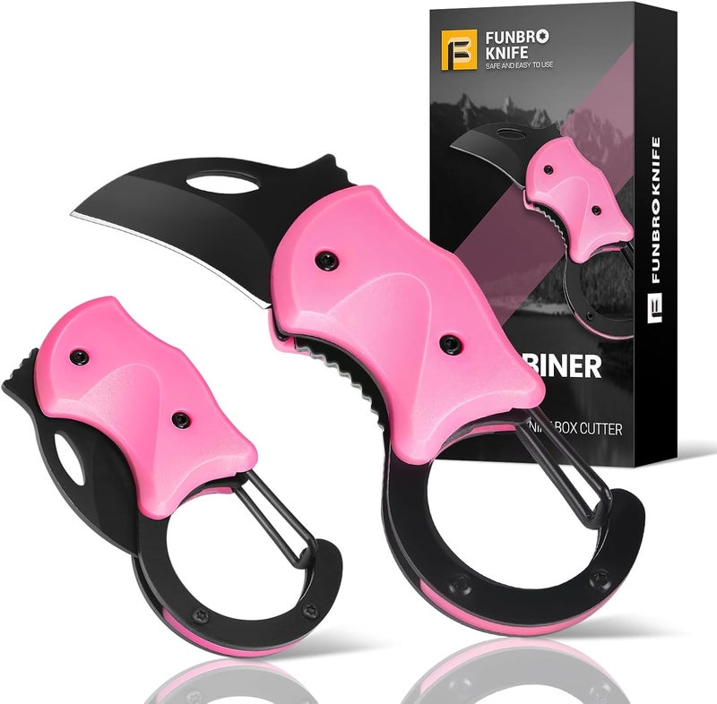 FUNBRO Pink Keychain Knife Stocking Stuffers Gifts for Mom, Cute Box Cutter Small Pocket Knife Gadgets, EDC Knives Tool with 1.34 inch Sharp Blade for Everyday Carry, Womens Christmas Gift for Her - Image 1